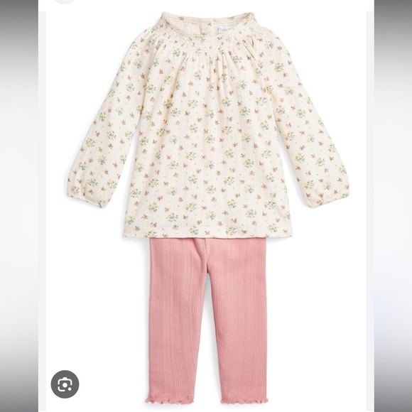 Ralph Lauren Baby Cotton Floral Pointelle Top & Legging Set